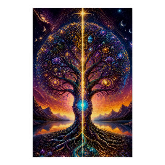 Póster Árvore Cósmica da Vida Arte Celestial