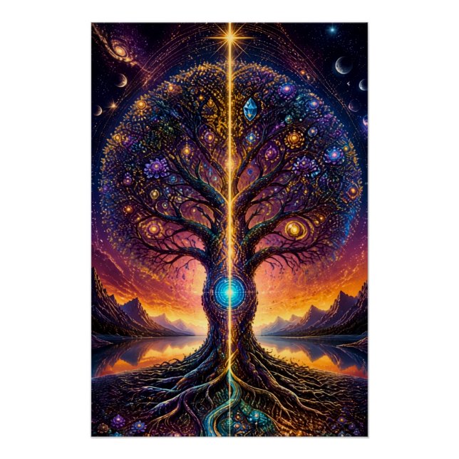 Póster Árvore Cósmica da Vida Arte Celestial (Frente)
