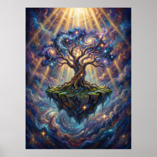 Poster Árvore Cósmica da Vida na Ilha Flutuante