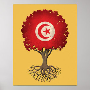 Póster Árvore da bandeira de vida tunisina customizável