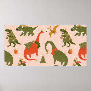 Poster Árvore da Festa de Natal Dino Rex. Dinossauro em