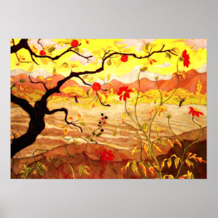 Póster Árvore da Maçã com Fruta Vermelha - trabalho de