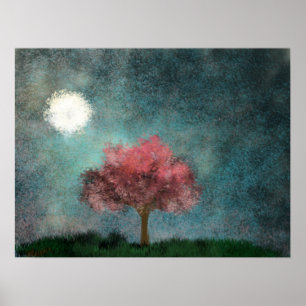 Póster árvore da meia-noite do rosa da lua