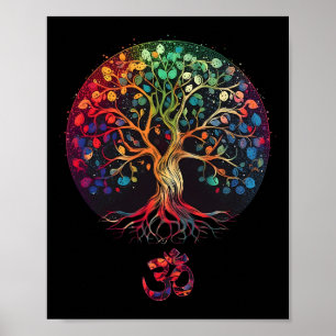 Poster Árvore Da Vida Com Símbolo Om Yoga
