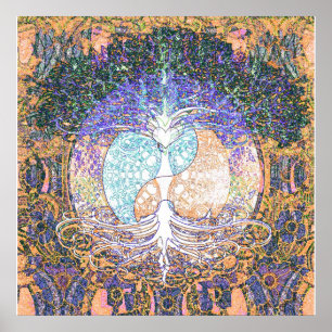 Póster Árvore da vida com Yang e símbolo cardíaco