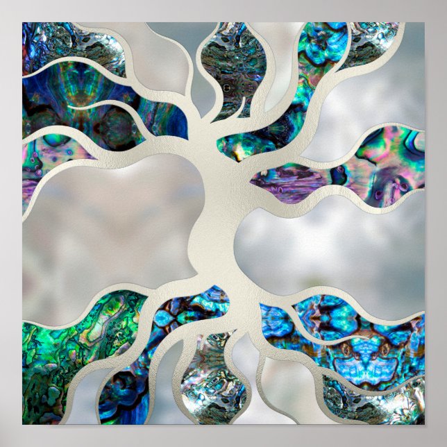 Poster Árvore da vida - Concha de Abalone e Pérola (Frente)
