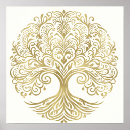 Poster Árvore da Vida Creme e Dourado Casamento Celta