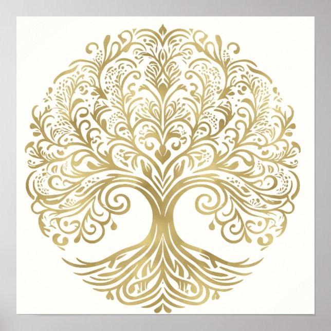 Poster Árvore da Vida Creme e Dourado Casamento Celta (Frente)