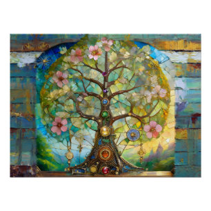 Póster Árvore Da Vida Em Flor Dos 7 Chakras