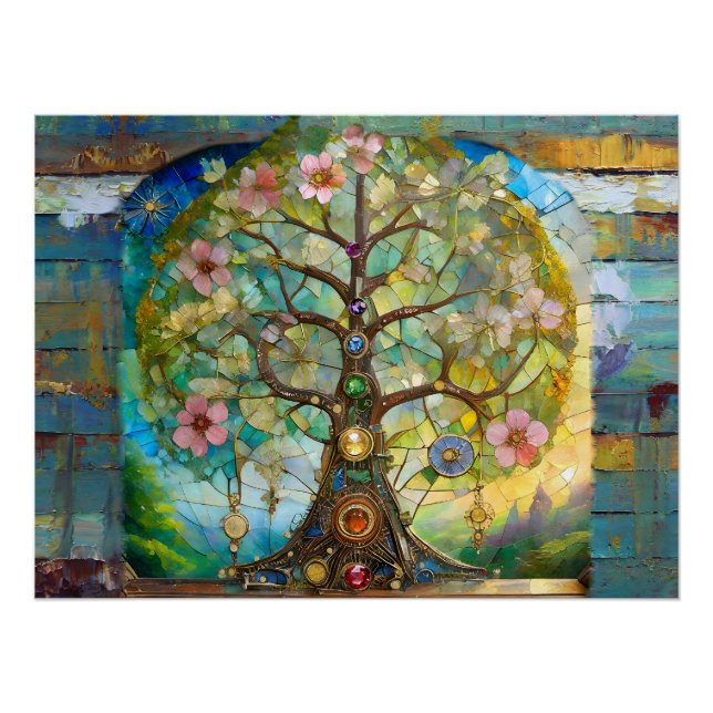 Póster Árvore Da Vida Em Flor Dos 7 Chakras (Frente)