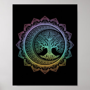 Poster Árvore Da Vida Fases Da Lua Crescente Mandala Flor