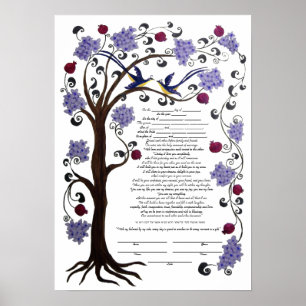 Póster Árvore da vida Ketubah & pomegranatos, retrato (hw