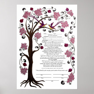 Póster Árvore da vida Ketubah & pomegranatos, retrato (rw
