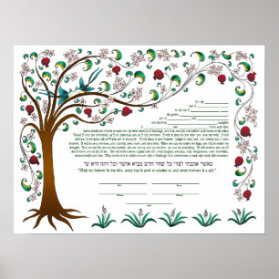 Póster Árvore da vida Ktubah, design surround, branco