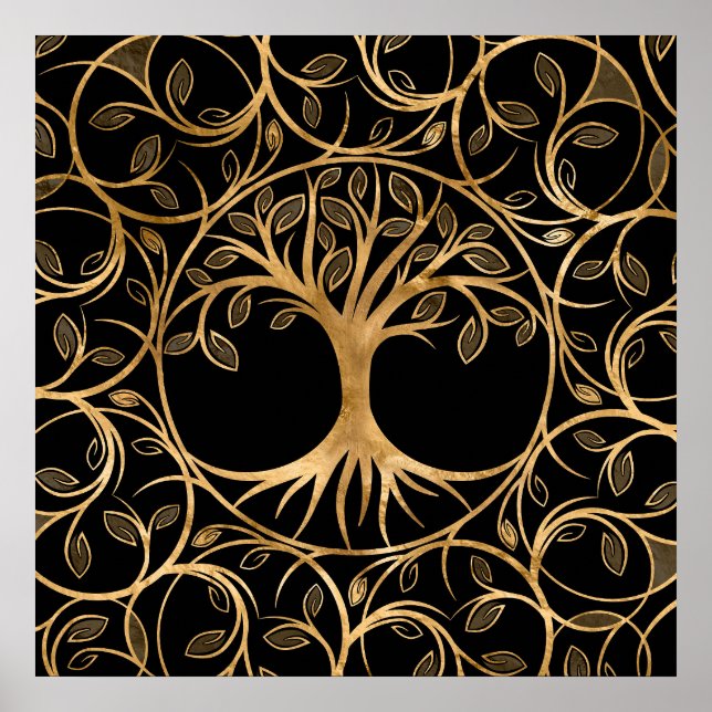 Poster Árvore da vida - Moldura de Yggdrasil Mandala (Frente)