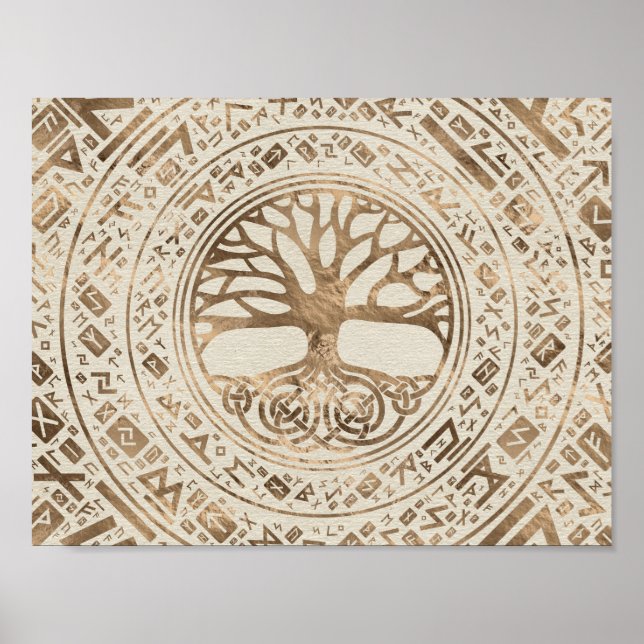 Poster Árvore da vida - Padrão Runic de Yggdrasil (Frente)