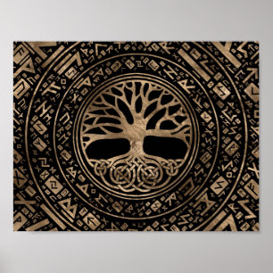 Poster Árvore da vida - Padrão Runic de Yggdrasil