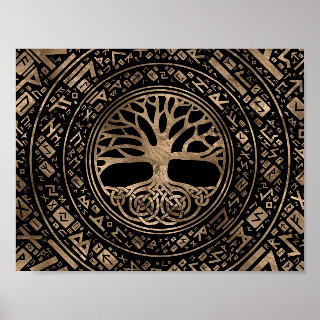 Poster Árvore da vida - Padrão Runic de Yggdrasil (Frente)