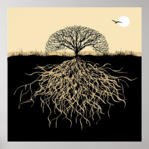 Poster Árvore da Vida Raízes Natureza Espiritual Minimali