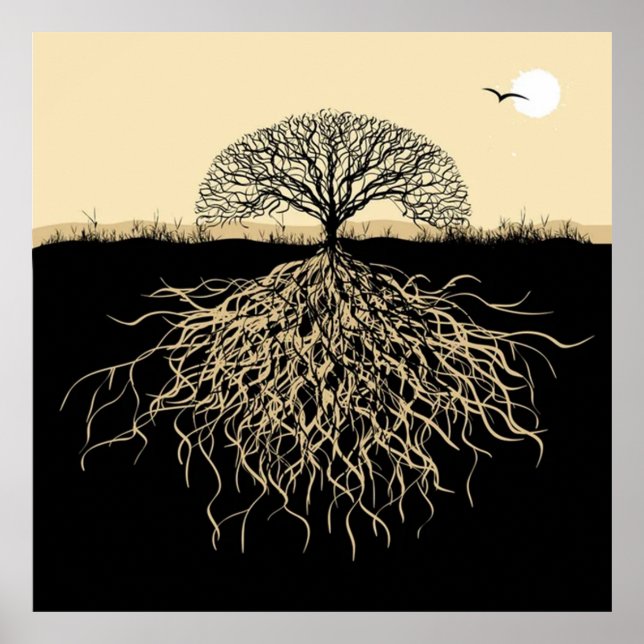 Poster Árvore da Vida Raízes Natureza Espiritual Minimali (Frente)