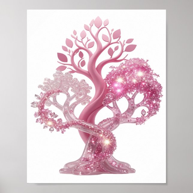 Poster Árvore de Brilho Rosa Bonita (Frente)