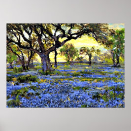 Póster Árvore de Carvalho Vivo e Bluebonnets - Arte de On
