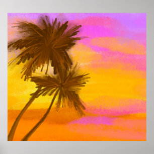 Poster Árvore de coco, tema de verão tropical.
