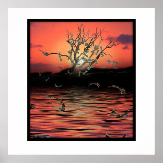 Poster Árvore de Dinheiro Sunset em um Dia Vento