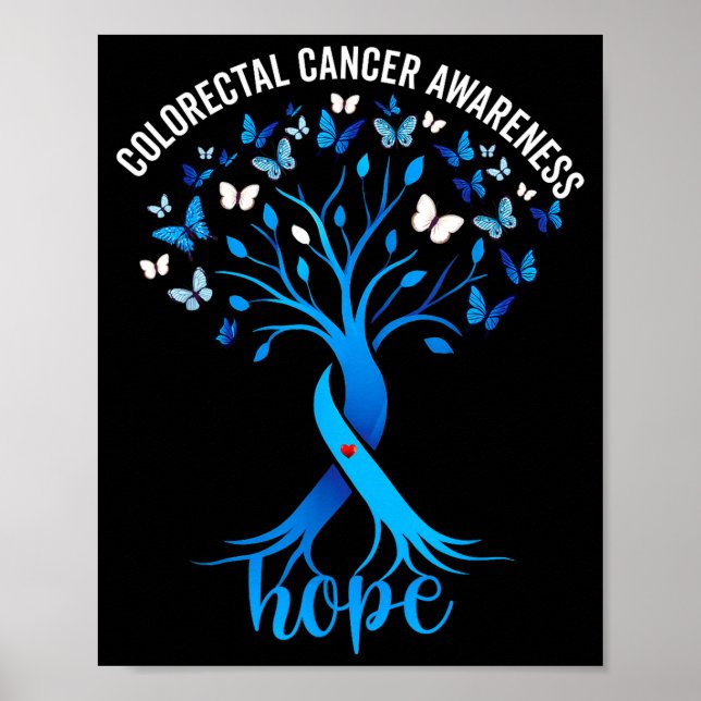 Poster Árvore de fita azul de conscientização sobre cânce (Frente)