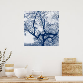 Poster Árvore de Flor de Cereja, Azul de Delfts