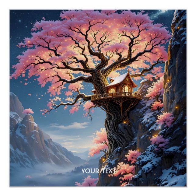 Póster Árvore de Flor de Cereja Fantasy (Frente)