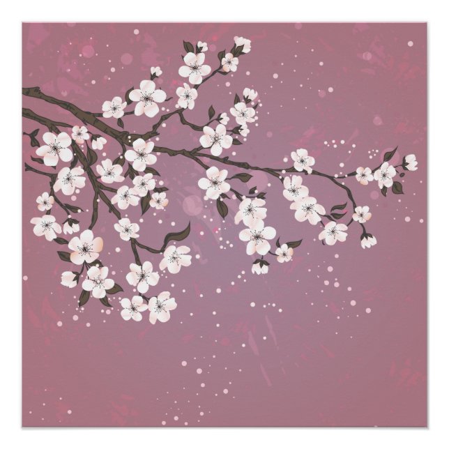 Póster Árvore de flor de cereja rosa (Frente)