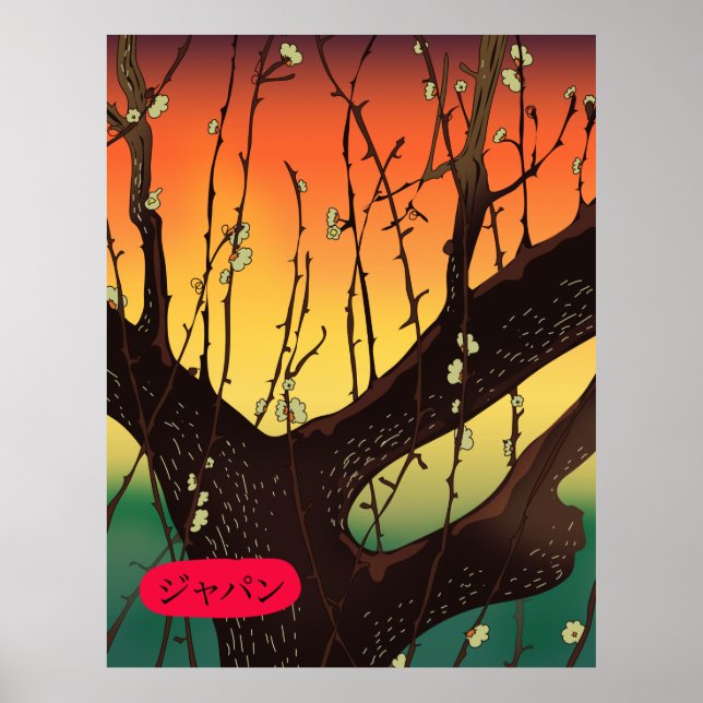 Poster Árvore de flor de cerejeira do Japão (Frente)