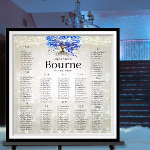 Póster Árvore de Folha Romântica Real Azul