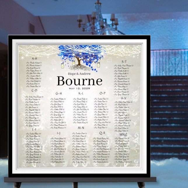 Póster Árvore de Folha Romântica Real Azul (Criador carregado)