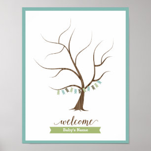 Póster Árvore de Guestbook do chá de fraldas (Azul) - Pos