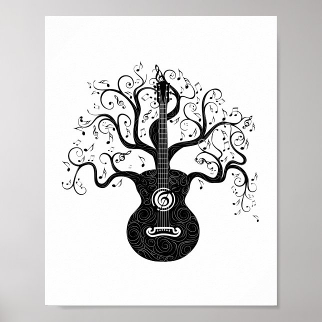 Poster Árvore de guitarra da vida e notas musicais (Frente)
