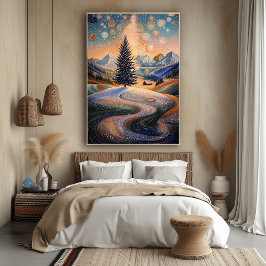 Poster Árvore de Inverno Estrelada em Estilo Pontilhista