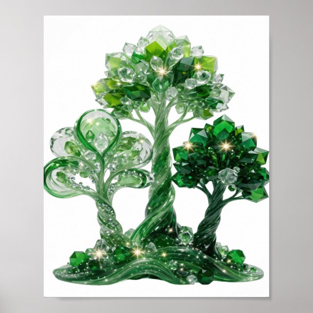 Poster Árvore de Joias Verde Esmeralda Atraente (Frente)