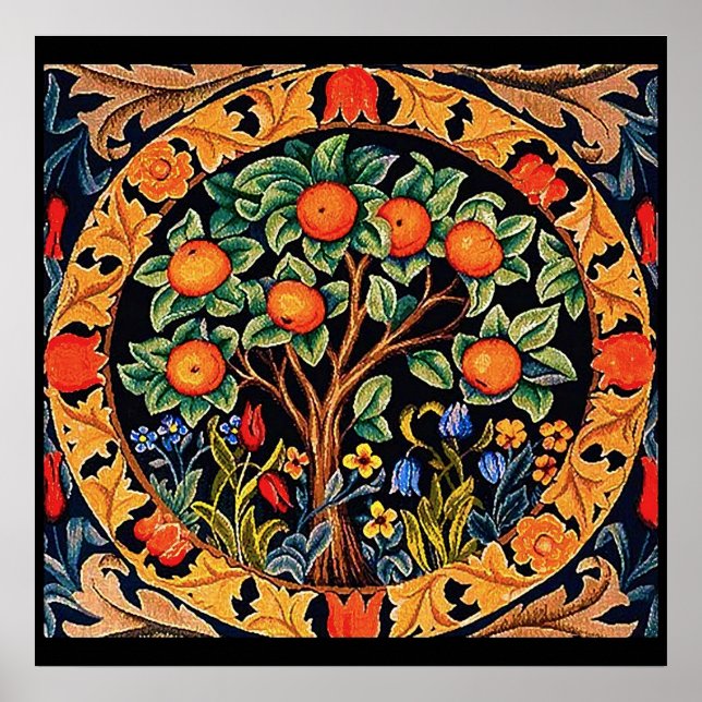 POSTER ÁRVORE DE LARANJA COM FOLHAS VERDES, FLORES (Frente)