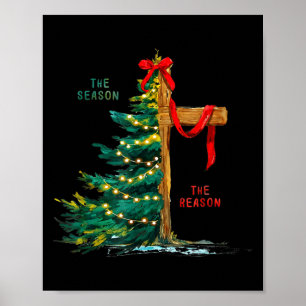Poster Árvore de Natal A Temporada Jesus Cruz Fé Feriado