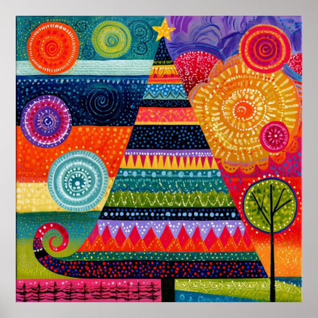 Poster Árvore de Natal Abstrata Colorida (Frente)