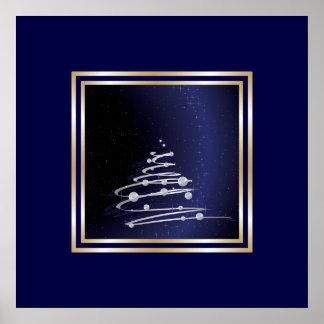 Póster Árvore de Natal Abstrato de Prata Azul