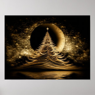 Poster árvore de natal abstrato ouro