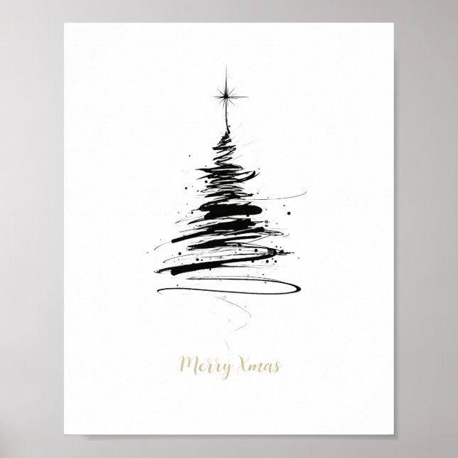 Poster Árvore de Natal Alegre Desenhada à Mão (Frente)