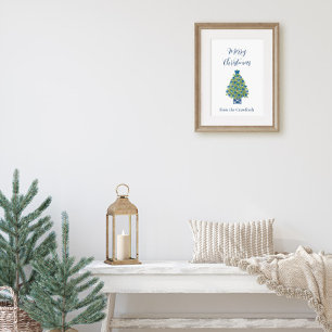 Poster Árvore de Natal Azul e Branco em Estilo Chinês