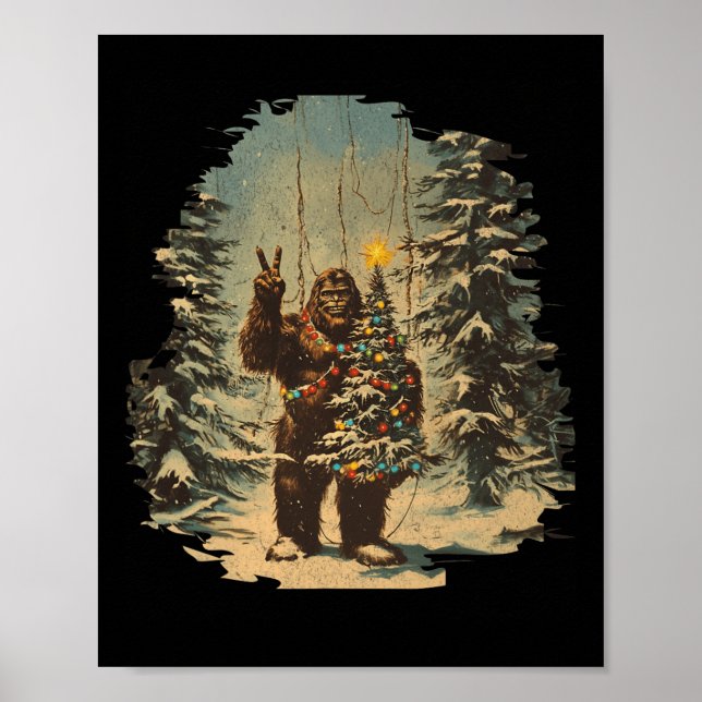 Poster Árvore de Natal Bigfoot Luzes Tarot Xmas Sasquatch (Frente)