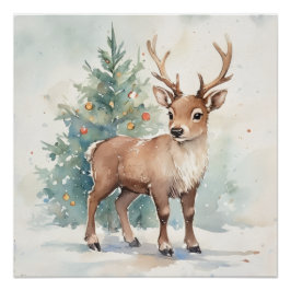 Póster Árvore de Natal bonita renascimento aconchegante A