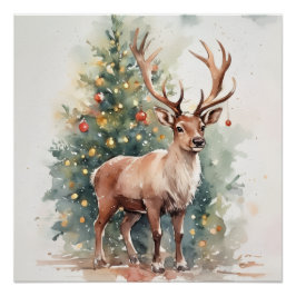 Póster Árvore de Natal bonita renascimento aconchegante A