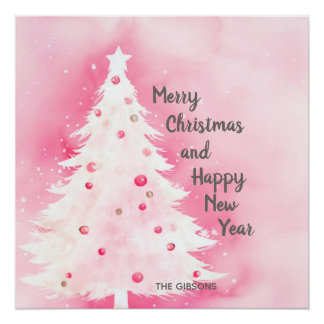 Póster Árvore de Natal Branca Rosa